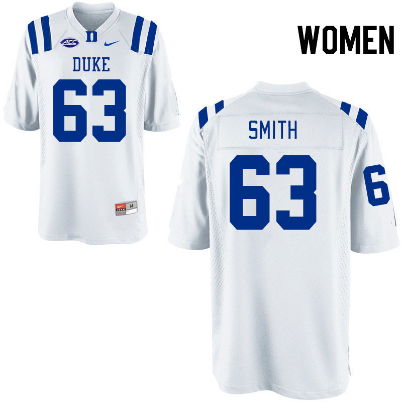 Women #63 Bradley Smith Duke Blue Devils College Football Jerseys Stitched-White